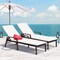 Costway Set of 2 Patio Rattan Chaise Lounge Chair Outdoor Reclining Chaise Sun Lounger Red/Turquoise